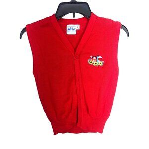 Vintage Fast Friends Red Sleeveless Cardigan Vest With Embroidered Farmhouse Des